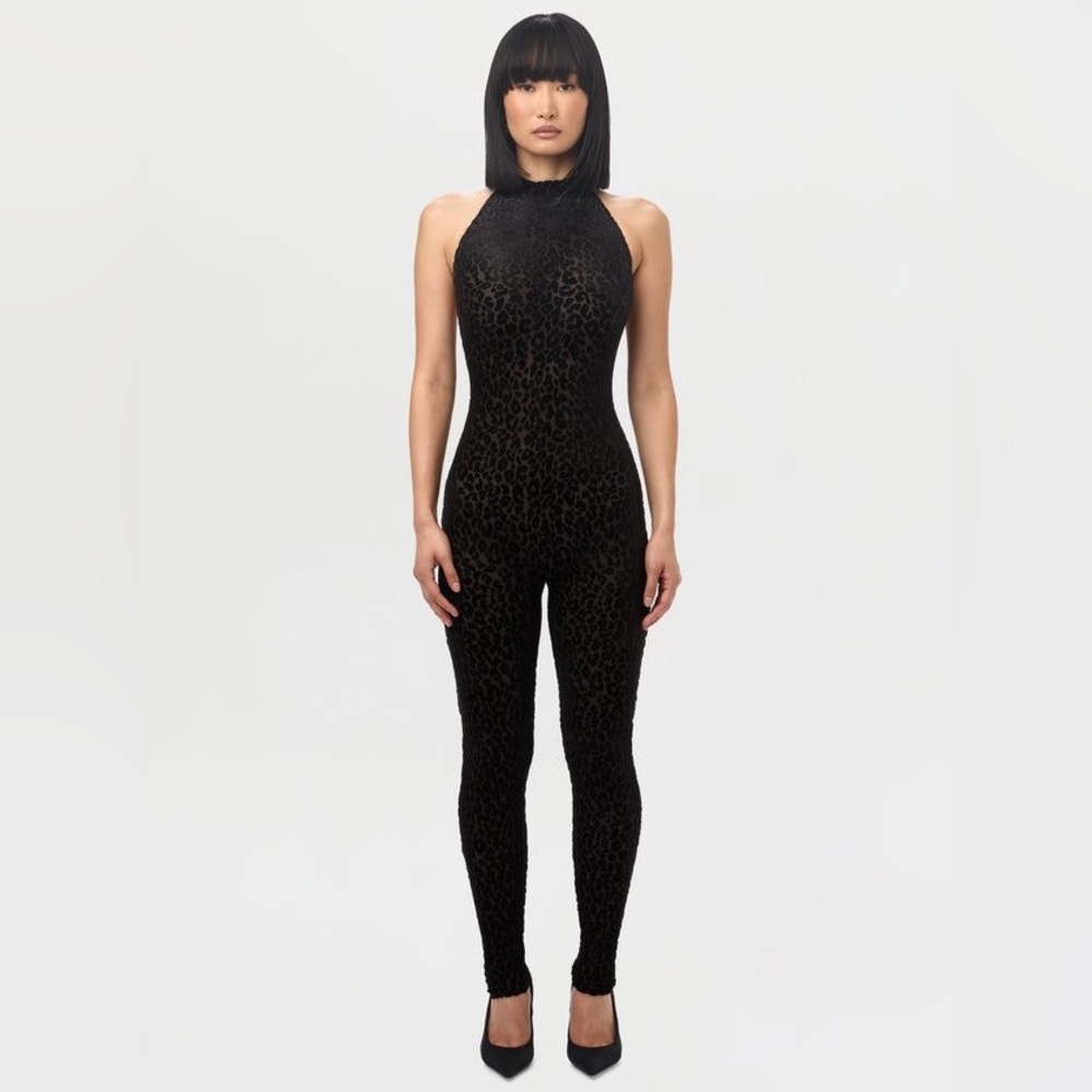 Naked Wardrobe Burnout Print Halter Jumpsuit
